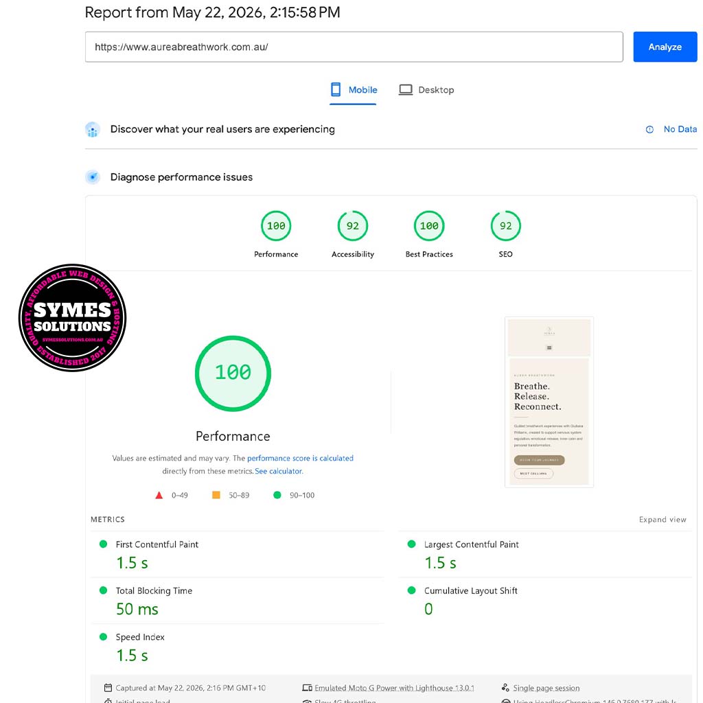 Maverick Counselling mobile PageSpeed Insights performance score by Symes Solutions